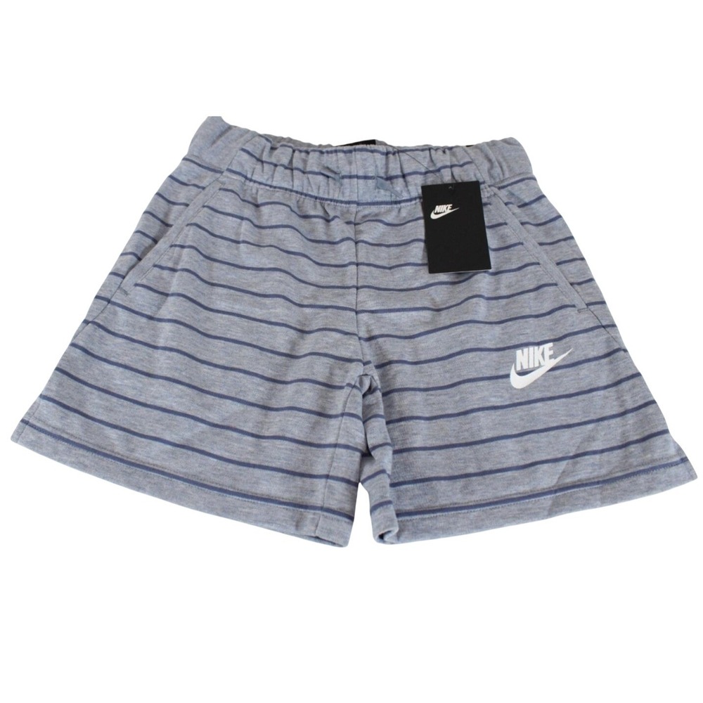 Nike Girls Large Grey Blue Striped Jersey Shorts AQ9170-445 NWT